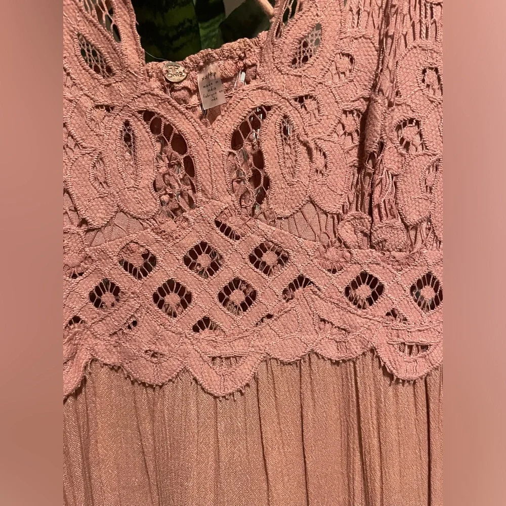 Free People Adela slip mini dress crochet lace light pink - Picture 2 of 5